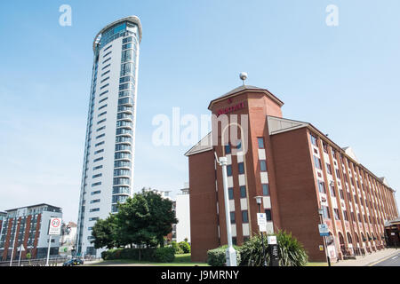 Marriott, Hotel, Swansea Marina, im Freien, outdoor, Strand, Küste, Küste, Landschaft, Szene, Swansea, Swansea Bay, West Wales,Wales,Welsh,U.K.,UK,GB,Europe Stockfoto