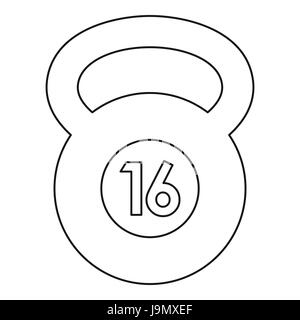 Kettlebell 16 kg Symbol, Umriss-Stil Stock Vektor