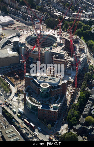 BBC Television Centre, Wood Lane, White City, West London. BBC-HQ von 1960 bis 2013. Die Website wird jetzt in Wohnungen saniert werden. Stockfoto