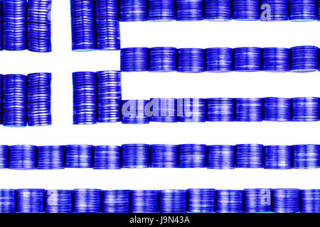 griechische Geld Flagge Constructet vom Stapel von Münzen Stockfoto