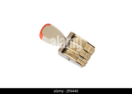 Datum Monate Jahre Stamper auf weißem Hintergrund Stockfoto
