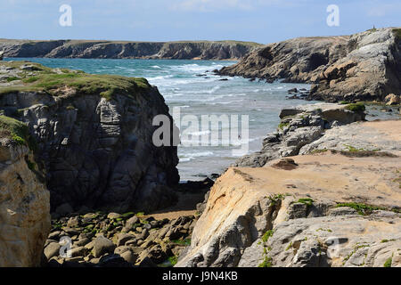 Port Rhu, wilde Küste, Halbinsel Quiberon (Morbihan, Bretagne, Frankreich). Stockfoto