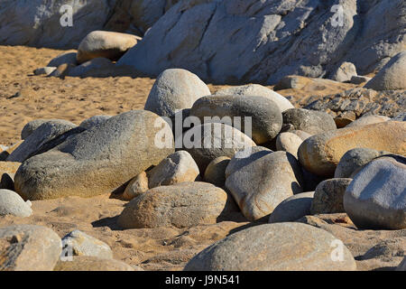 Großen Kieselsteinen am Port Rhu Strand, Quiberon Halbinsel (Morbihan, Bretagne, Frankreich). Stockfoto