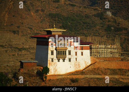 Wangdue Dzong aufgebaut nach Brand es, Wangdue Phodrang, Bhutan zerstörte Stockfoto