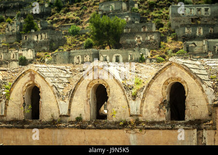 Die verlassenen türkischen "Ghost Town" Dorf in Kayakoy, Türkei. Stockfoto