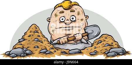 Ein Cartoon-Mann mit einer Schaufel ein Loch zu graben. Stock Vektor