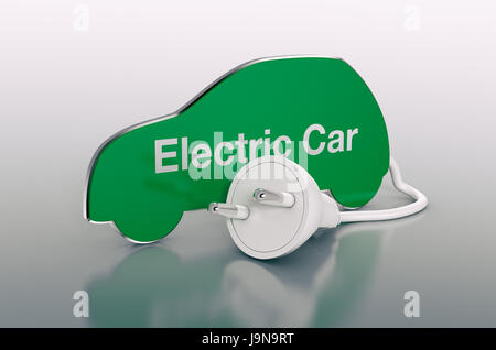 Auto-Silhouette mit elektrischen Stecker (3d Render) Stockfoto