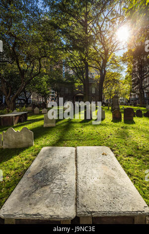 Saint Pauls Kapelle Friedhof. Bankenviertel, Lower Manhattan, New York City Stockfoto