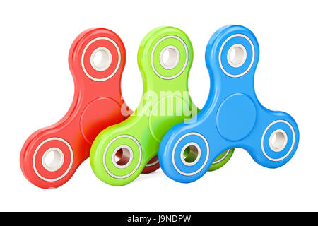 Reihe von farbigen zappeln Spinner, 3D-Rendering isolierten auf weißen Hintergrund Stockfoto