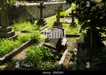 Stillgelegten Friedhof in Bier, Devon, Friedhof nicht mehr in Gebrauch. Stockfoto