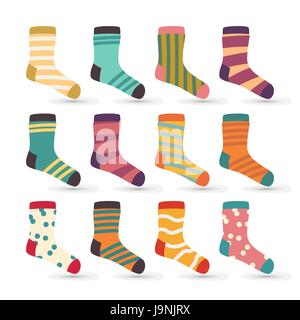 Kinder Socken Icons Vektor. Niedlichen bunten Cartoon stilisiert. Kinder tragen Set Stock Vektor