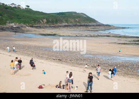 Strand bei Langland Bucht, Gower Halbinsel, Swansea, Swansea Bay, West Wales,Wales,Welsh,U.K.,UK,GB,Europe Stockfoto