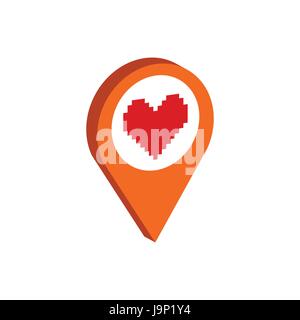 Kartenzeiger mit Herzsymbol. Flache isometrische Symbol oder Logo. 3D Style Piktogramm für Web-Design, UI, Mobile App, Infografik. Vektor-Illustration auf whi Stock Vektor