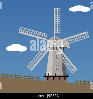 Landschaft mit Windmühle, Vektor-Illustration. Stock Vektor
