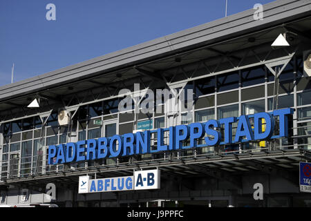 Abflug, Flughafen, Eingang, Abflug, Flughafen, Flughafen Paderbornlippstadt, Stockfoto