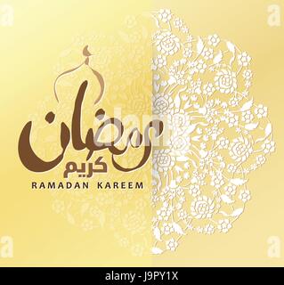 Ramadan Kareem, Arabisch islamische Kalligraphie auf Arabisch creativel abstrakte geometrische Muster Hintergrund. Vector Illustration Stock Vektor