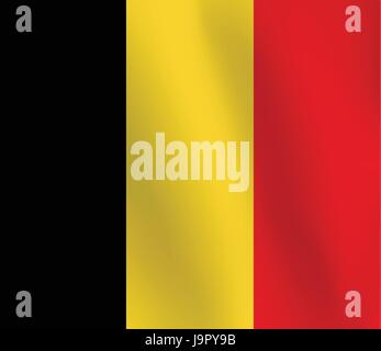 Flagge von Belgien mit ein wenig Winken, Beschattung & Flagge Farben getrennte Schichten-Vector Illustration Stock Vektor