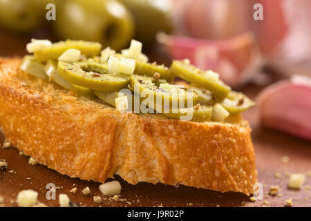 Olive, Italienisch, Starter, Baguette, Snacks, Brot, Pfeffer, grün, Scheibe, Stockfoto