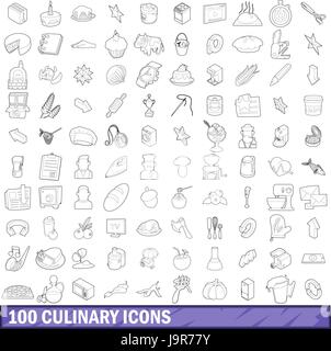 100 kulinarische Icons Set, Umriss-Stil Stock Vektor