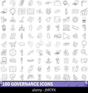 100 Governance Icons Set, Umriss-Stil Stock Vektor