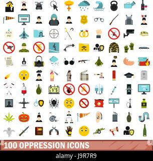 100 Unterdrückung Icons set, flach Stil Stock Vektor