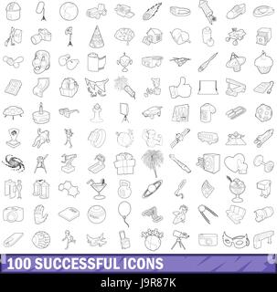 100 erfolgreiche Icons Set, Umriss-Stil Stock Vektor