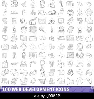 100 web-Entwicklung Icons Set, Umriss-Stil Stock Vektor