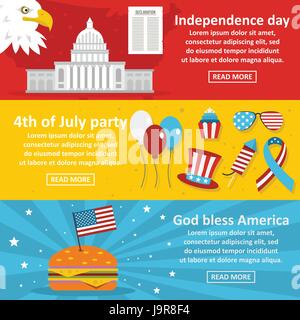 Amerika Urlaub Banner horizontal gesetzt, flachen Stil Stock Vektor
