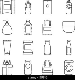 Packagiong Store Shop Icons Set, Umriss-Stil Stock Vektor