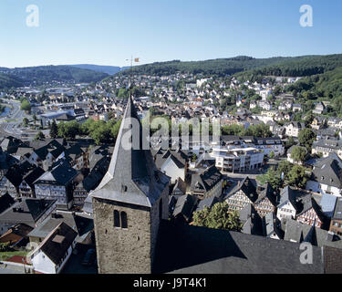 Deutschland, Hessen, Westerwald, Dill Schloss, Stadtübersicht, Dill Tal, Stockfoto