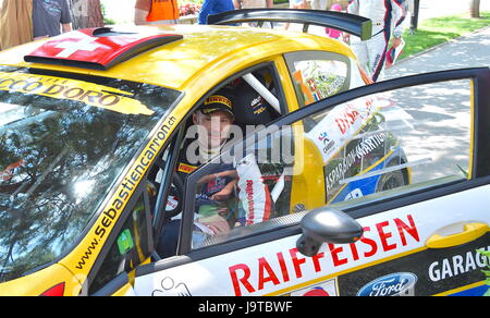 Montreux Suisse. 2. Juni 2017. Aigle, 02.06.2017, Rallye du Chablais, Equipage Sebastien Carron (SUI), Gruppierung vor dem Casino Barriere in Montreux Foto: Cronos/Frederic Dubuis/Alamy Live News Stockfoto