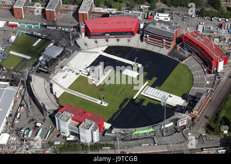 Manchester, UK. 3. Juni 2017. Luftaufnahme des Veranstaltungsortes One Love Manchester Concert in Vorbereitung für Sonntag Nächstenliebe nutzen Gig Credit: A.P.S (UK) / Alamy Live News Stockfoto