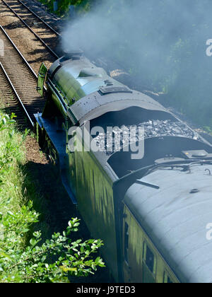 Reigate, Surrey, UK. 3. Juni 2017. Flying Scotsman 60103 Kathedralen Express Dampflokomotive schleppen Salonwagen Geschwindigkeiten durch Reigate, Surrey. 1304hrs Samstag, 3. Juni 2017. Foto © Lindsay Constable / Alamy Live News Stockfoto