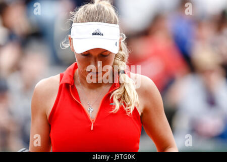 Paris, Frankreich, 3. Juni 2017: Dänischer Spieler Caroline Wozniacki ist in Aktion in seinem 3. Vorrundenspiel bei den 2017 Tennis French Open in Roland Garros Paris. Bildnachweis: Frank Molter/Alamy Live-Nachrichten Stockfoto