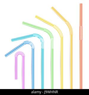 Bunte Trinkhalme festgelegt. Gestreifte 3D-Symbol im weißen Hintergrund isoliert. Vektor Stock Vektor