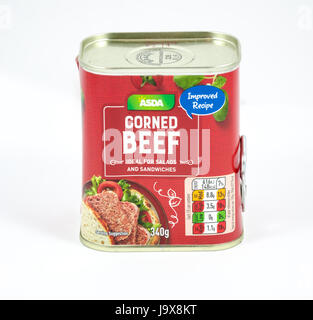 Eine Dose Asda corned Beef. Stockfoto