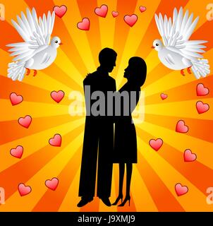 junges Liebespaar und zwei weiße streicheln, eine Vektor-illustration Stock Vektor
