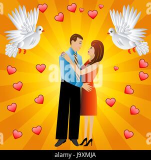 junges Liebespaar und zwei weiße streicheln, eine Vektor-illustration Stock Vektor