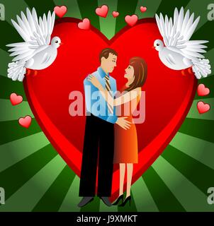junge liebende Paar auf einem Hintergrund eine Herz, Vektor-illustration Stock Vektor