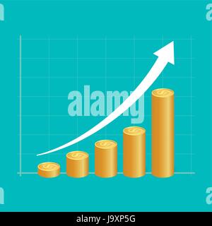 Finanziellen Erfolgskonzept. Stapel von Goldmünzen mit Graph. Vektor-Illustration. Stock Vektor