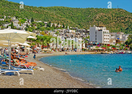 Bodrum Stadtgebiet Ost Bucht und "Bar-Straße" Gehweg, Provinz Mugla, Türkei. Stockfoto