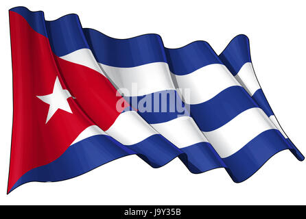 Flagge, Kuba, Kubanisch, Spanisch, Karibik, Havanna, blau, Emblem, Illustration, Stockfoto