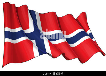 Norwegen, Flagge, Norwegisch, Emblem, Kreuz, Europa, Norwegen, Abbildung, Fahne, Stockfoto