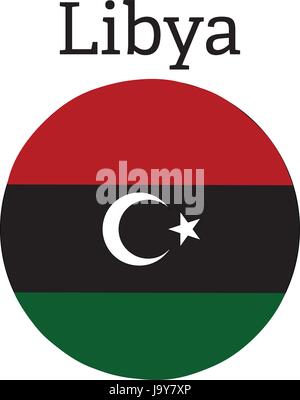 Kreisförmige, buttonised Flagge Libyens unterzeichnen Symbol Symbol Stock Vektor