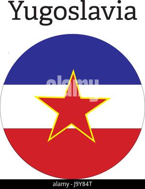Runde glänzende Schaltfläche mit Flagge Jugoslawiens mit der Reflexion von Licht und Schatten realistisch. Symbol des Landes. Stock Vektor