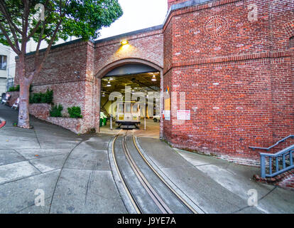 Kabel-PKW-Garage und Museum in San Francisco - SAN FRANCISCO - CALIFORNIA - 18. April 2017 Stockfoto