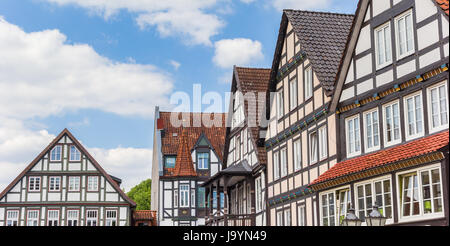 Panorama Häuser der alten am Narket Platz von Rinteln, Deutschland Stockfoto