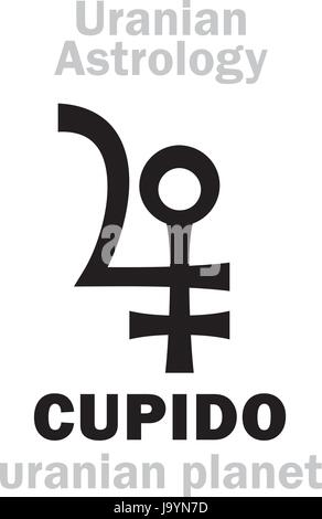 Astrologie-Alphabet: CUPIDO, Uranian Planeten (Transneptunische Punkt). Hieroglyphen Charakter Zeichen (einzelnes Symbol). Stock Vektor