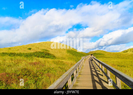 Gehweg zwischen San Dünen zum Strand in Wenningstedt Dorf auf der Insel Sylt, Nordsee, Deutschland Stockfoto