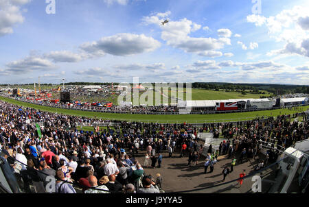 Einen Überblick über die Epsom Racecourse am Derby Tag des 2017 Investec Epsom Derby Festivals. Stockfoto